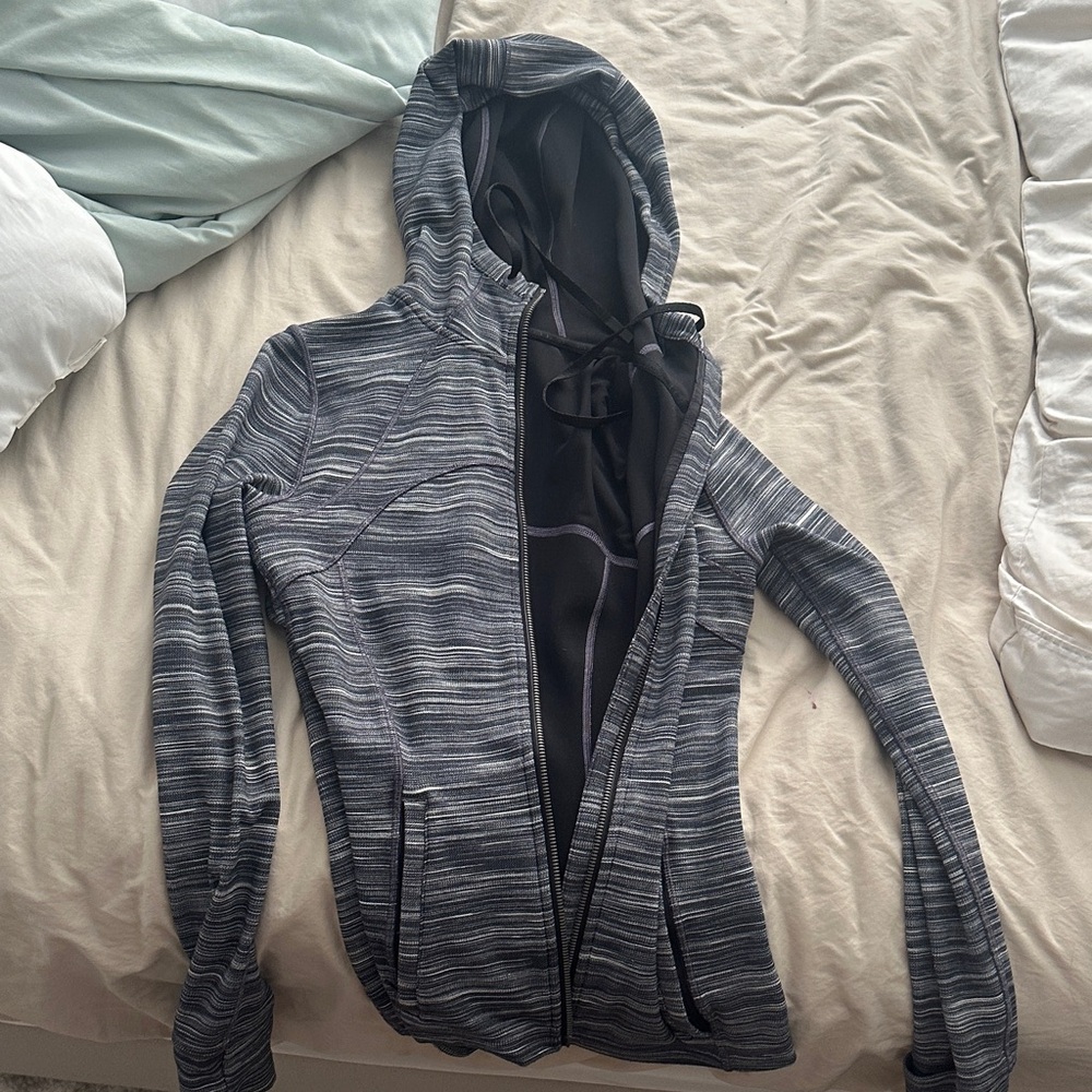 Striped Gray Zip-Up Hoodie